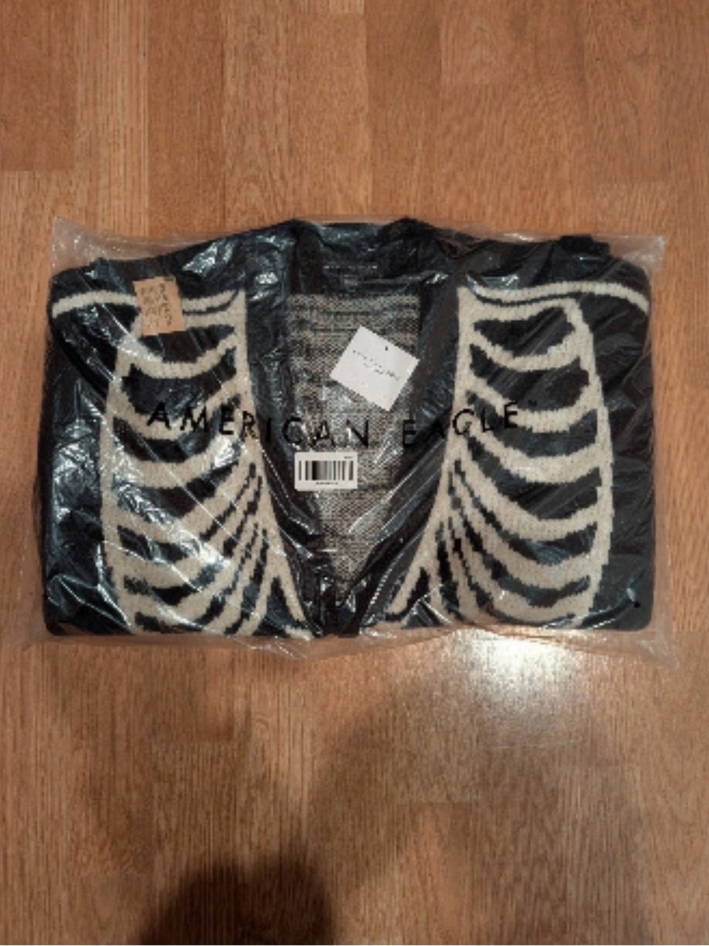 American Eagle Outfitters Black and Cream Open-Front Patterned Cardigan